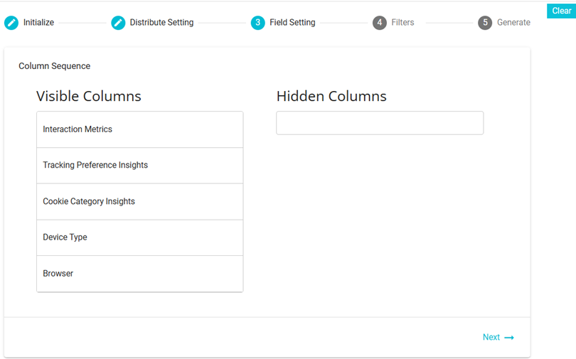 screenshot showing column sequence