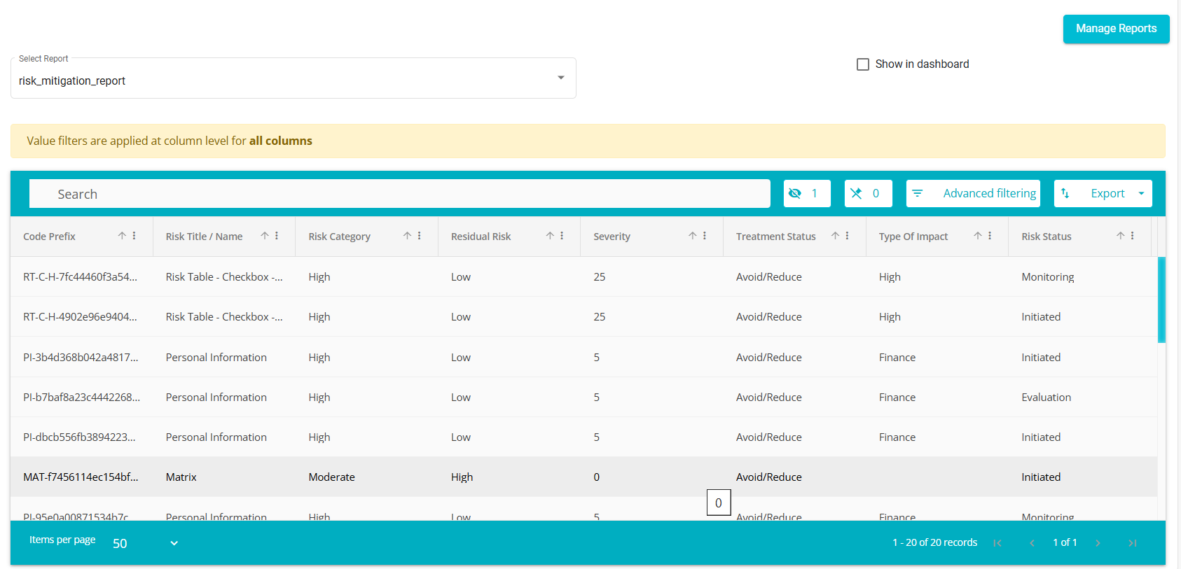 Image of Report displayed in grid format