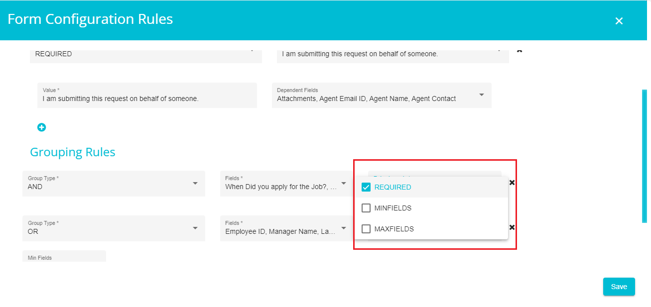 image displaying Rules to Apply dropdown list