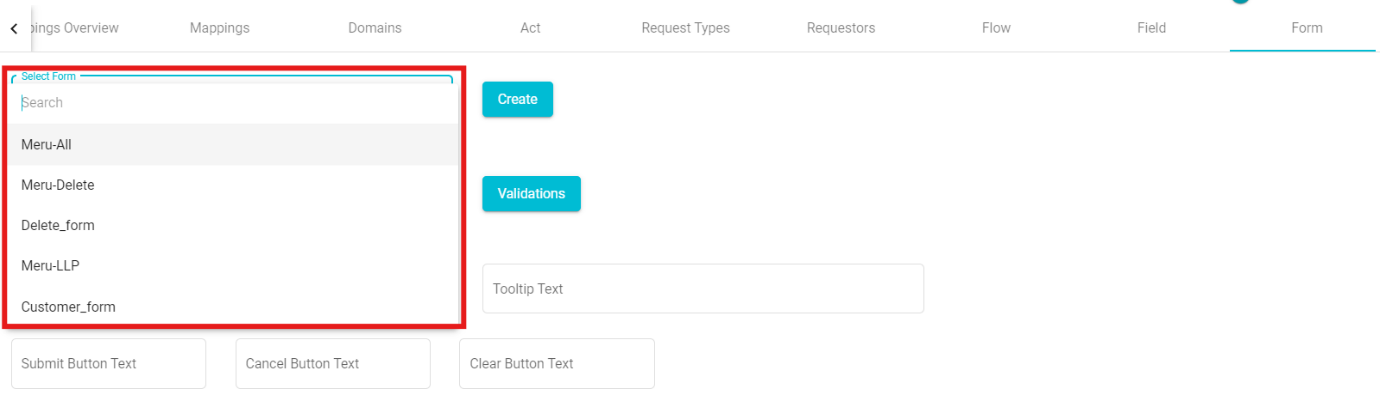 Image showing forms dropdown list